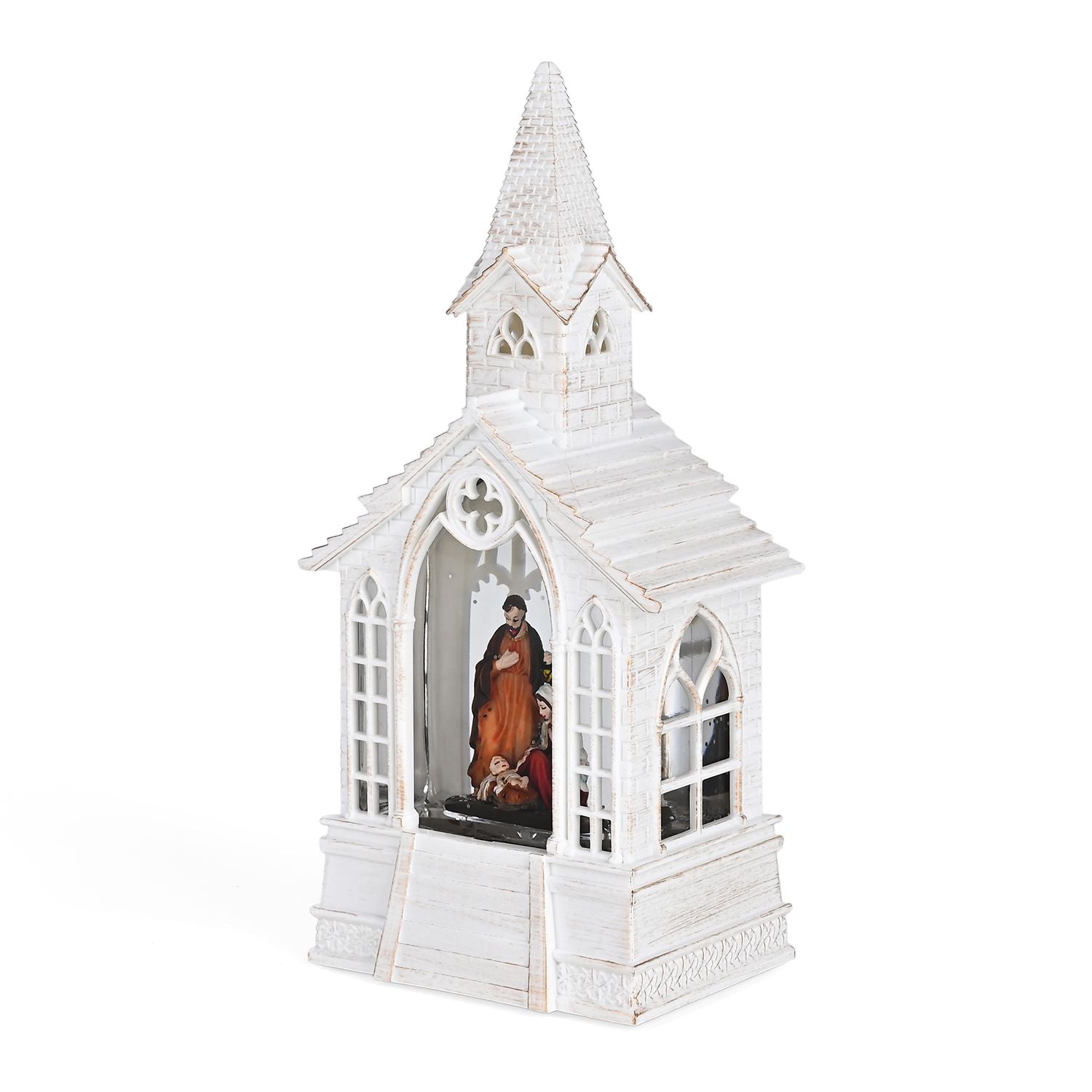 Weihnachts Deko Heilige Familie, warmweißes LED, 2 Weihnachtsmelodien, 11 x 7.8 x 23 cm, Weiß, Batteriebetrieb 3 x AAA nicht enthalten