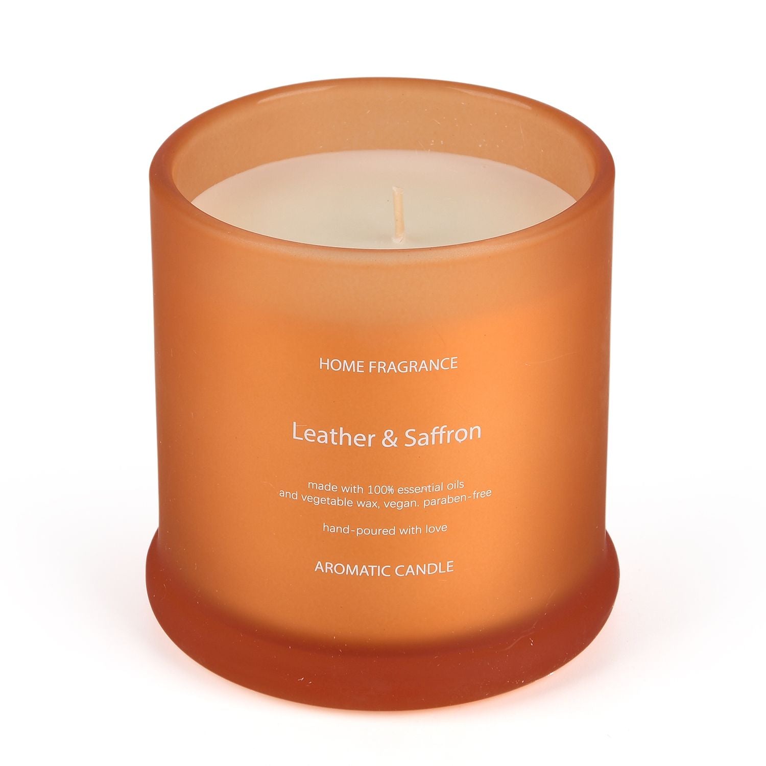 LIVMORE Home Fragrance Kollektion - Duftkerze im Farbglas, Leder-Safran, 370g Sojawachs, 55 Std., 10,2x10,2x13cm