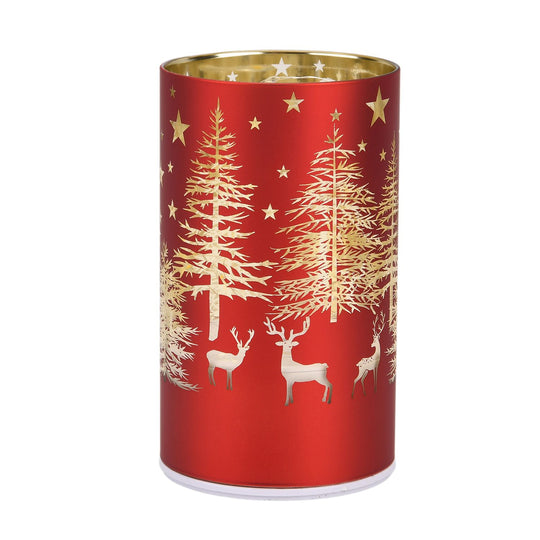 Wintertraum-Kollektion - LED-Tischlampe mit Drehfunktion, Rentier- und Tannenbaum-Motiv, Rot