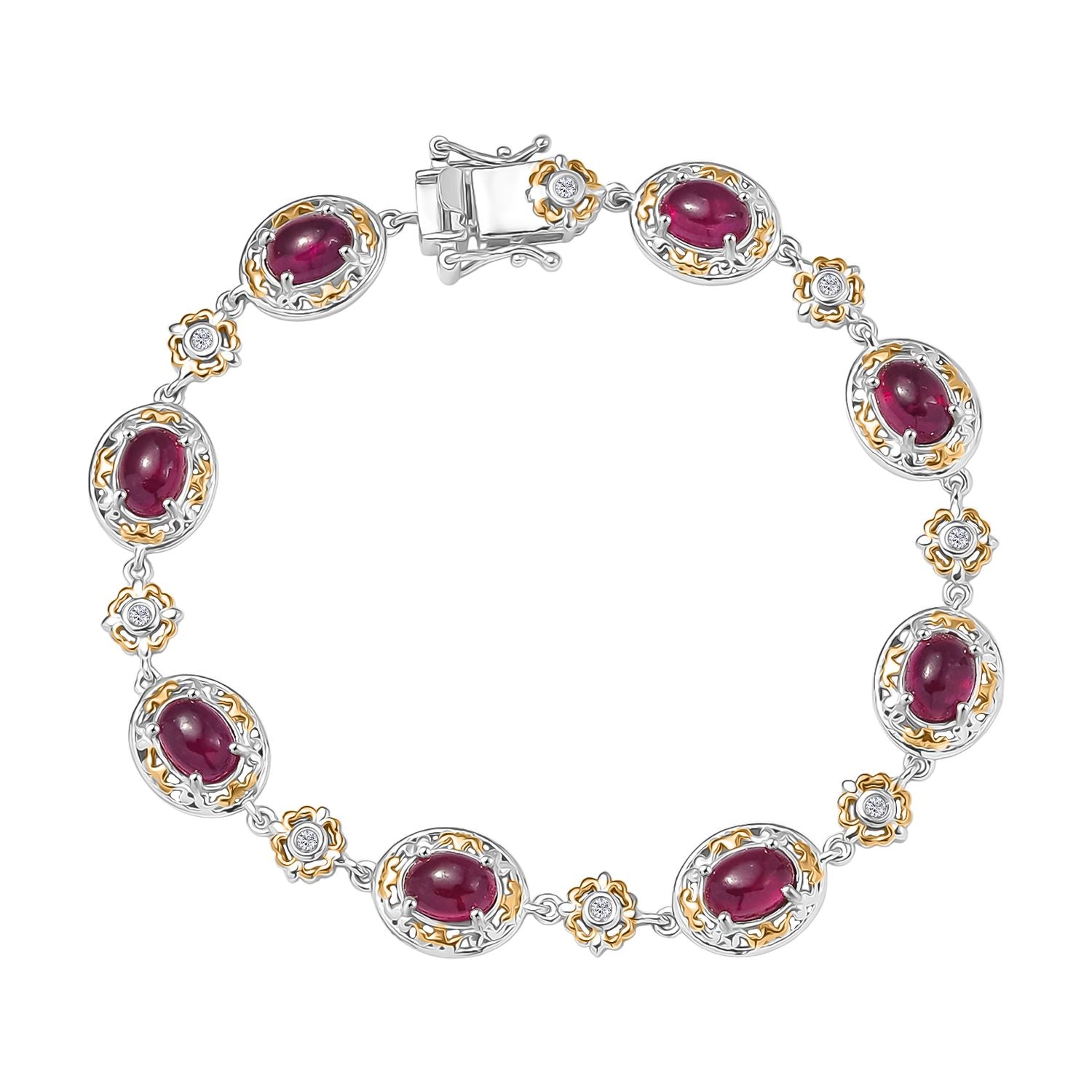 Königlicher Glamour- AAA Afrikanischer Rubin (Fissure gefüllt), Weißer Zirkon Armband ca. 19 cm 925 Silber rhodiniert ca. 12.37 ct