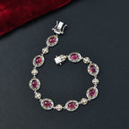 Königlicher Glamour- AAA Afrikanischer Rubin (Fissure gefüllt), Weißer Zirkon Armband ca. 19 cm 925 Silber rhodiniert ca. 12.37 ct