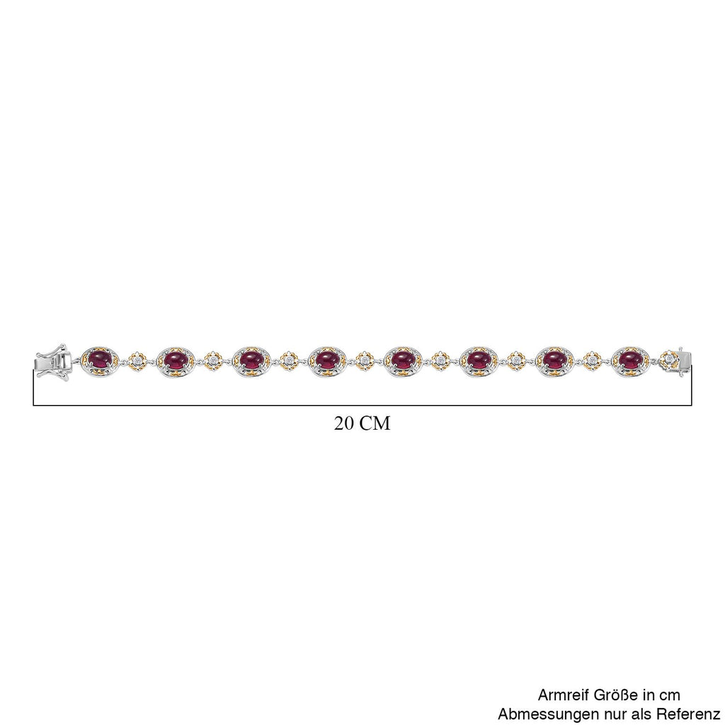 Königlicher Glamour- AAA Afrikanischer Rubin (Fissure gefüllt), Weißer Zirkon Armband ca. 19 cm 925 Silber rhodiniert ca. 12.37 ct