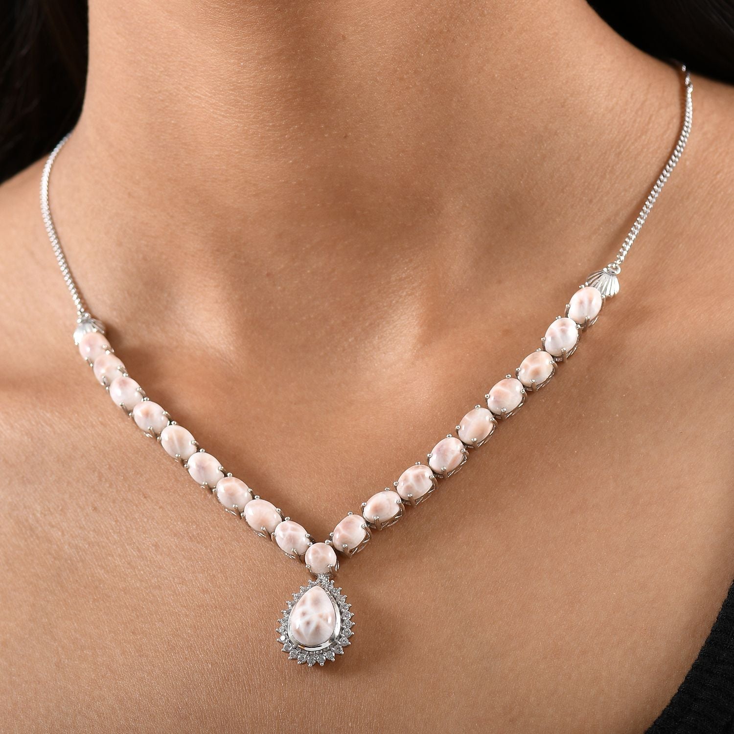 Djoy AA Natrolith Halskette ca. 45 cm 925 Silber rhodiniert ca. 26,39 ct.