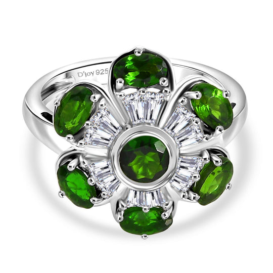 Natürlicher Chromdiopsid Ring 925 Silber rhodiniert (Größe 19.00) ca. 2,78 ct
