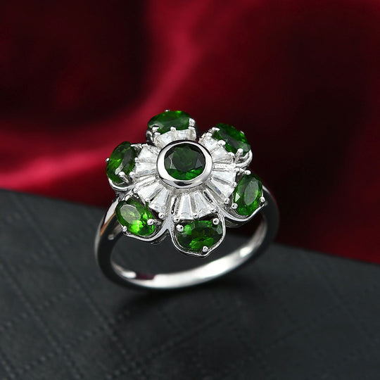 Natürlicher Chromdiopsid Ring 925 Silber rhodiniert (Größe 19.00) ca. 2,78 ct