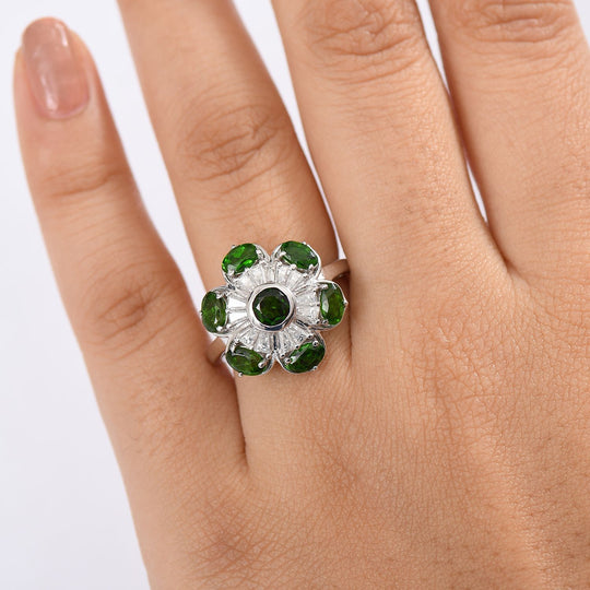 Natürlicher Chromdiopsid Ring 925 Silber rhodiniert (Größe 19.00) ca. 2,78 ct