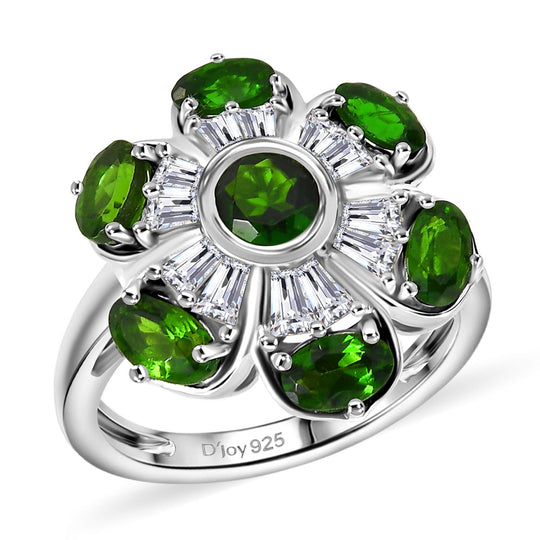 Natürlicher Chromdiopsid Ring 925 Silber rhodiniert (Größe 19.00) ca. 2,78 ct