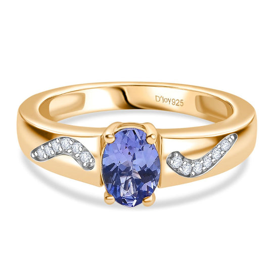 D Joy Tansanit, Moissanit Ring 925 Silber 750 Gelbgold Vermeil (Größe 17.00) ca. 0.82 ct