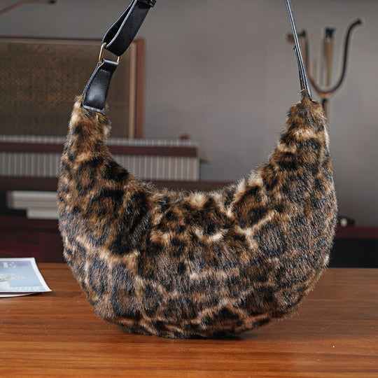 Leopardenmuster-Hobo-Tasche, 30x20 cm, Braun-Beige