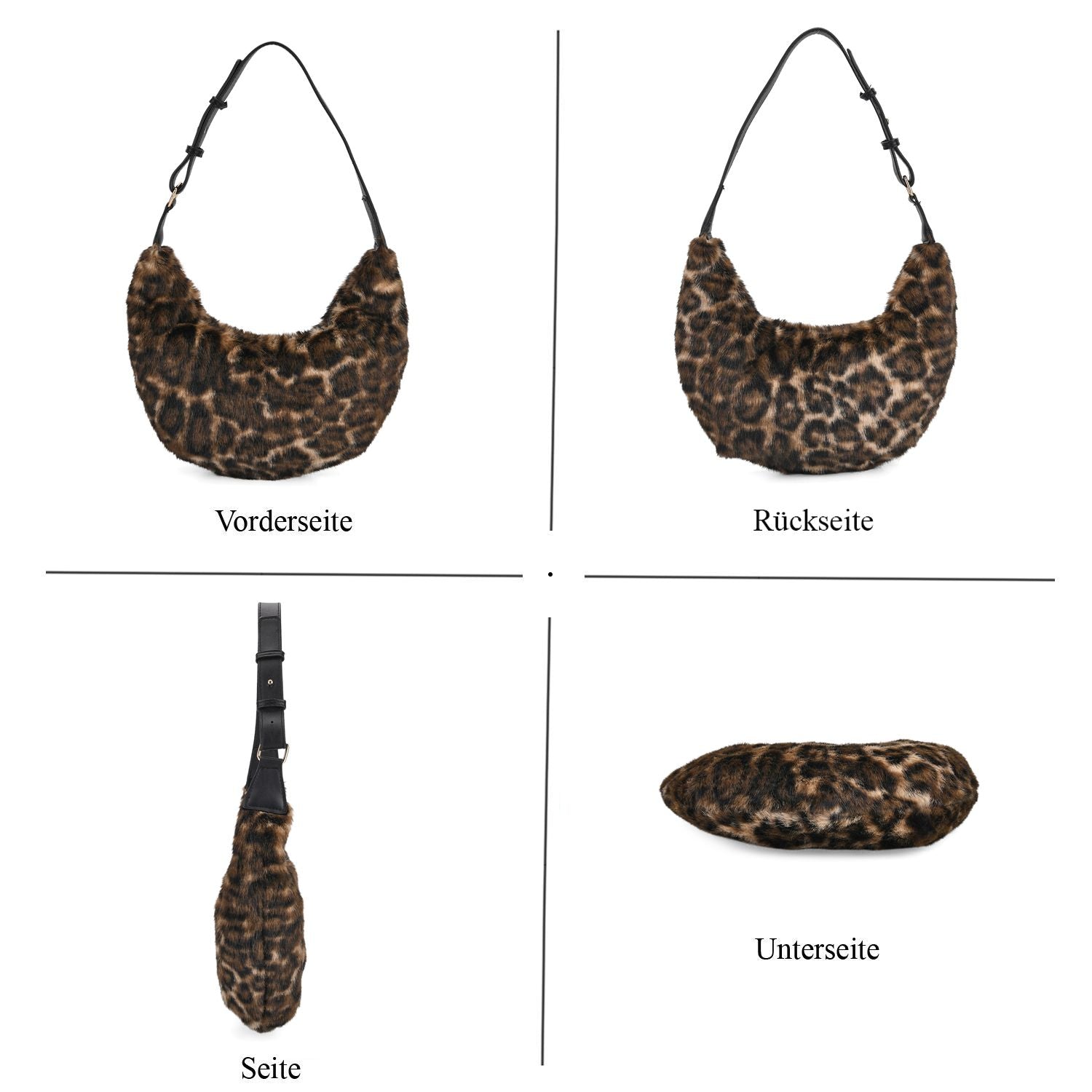 Leopardenmuster-Hobo-Tasche, 30x20 cm, Braun-Beige