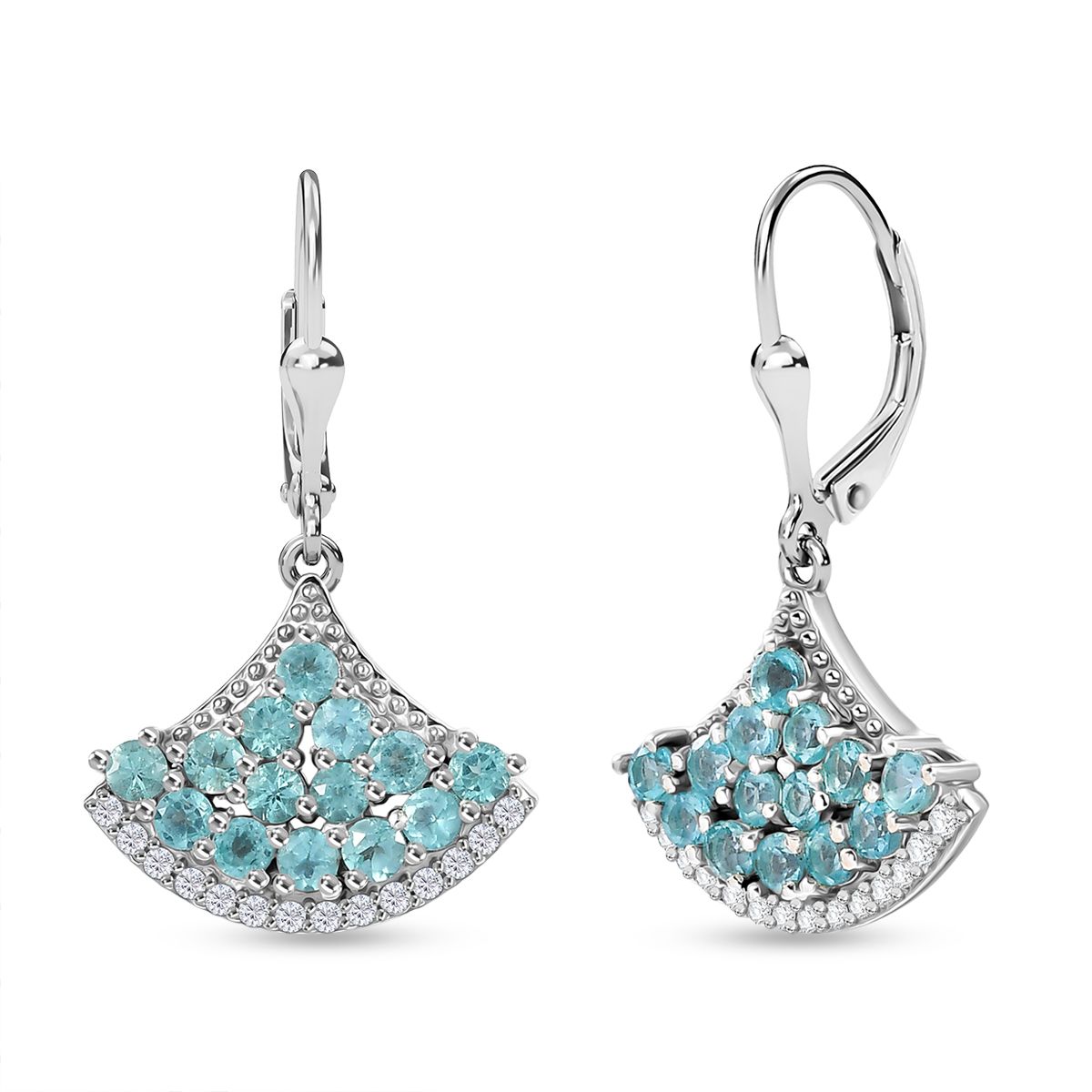 Djoy Betroka Blauer Apatit, Weißer Zirkon Meereskiesel Ohrringe 925 Silber rhodiniert ca. 2.74 ct