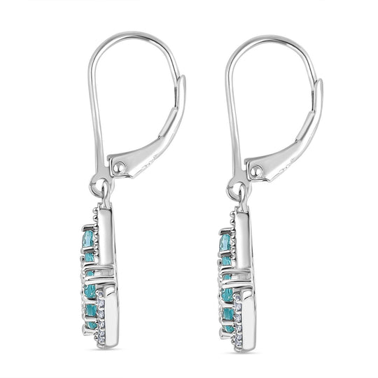 Djoy Betroka Blauer Apatit, Weißer Zirkon Meereskiesel Ohrringe 925 Silber rhodiniert ca. 2.74 ct