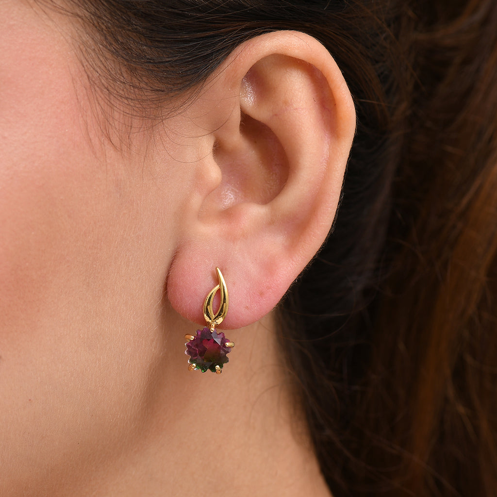 Bloom Flare - D joy Wassermelonen Quarz Triplette Ohrringe 925 Silber 750 Gelb Vergoldet  (5-10 Werktage Lieferzeit) ca. 7,58 ct.