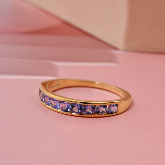 AA Tansanit Ring 925 Silber vergoldet (Größe 20.00) ca. 0.98 ct