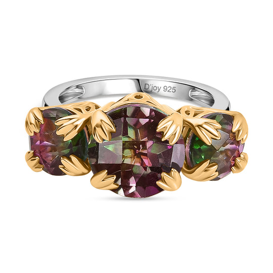 Lotus Trilogy - D joy Wassermelonen Quarz Triplette Ring, 925 Silber platiniert und vergoldet (Größe 17.00) ca. 6.96 ct