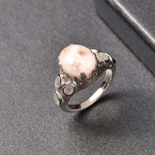 D'Joy AA Natrolith, Regenbogen Mondstein Ring 925 Silber rhodiniert (Größe 18.00) ca. 5,58 ct