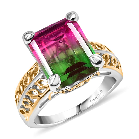 D’joy Wassermelonen Quarz Triplette Ring 925 Silber platiniert und vergoldet (Größe 18.00) ca. 6,91 ct