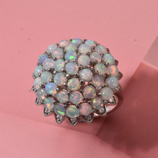 AA Natürlicher, äthiopischer Welo Opal, Weißer Zirkon Ring 925 Silber rhodiniert (Größe 19.00) ca. 3,70 ct