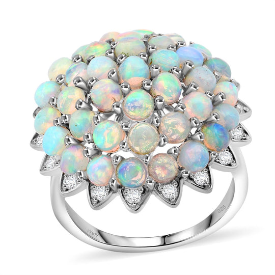 AA Natürlicher, äthiopischer Welo Opal, Weißer Zirkon Ring 925 Silber rhodiniert (Größe 19.00) ca. 3,70 ct