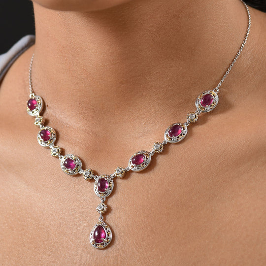 Königlicher Glamour- AAA Afrikanischer Rubin (Fissure gefüllt) Halskette ca. 45 cm 925 Silber rhodiniert ca. 13.88 ct