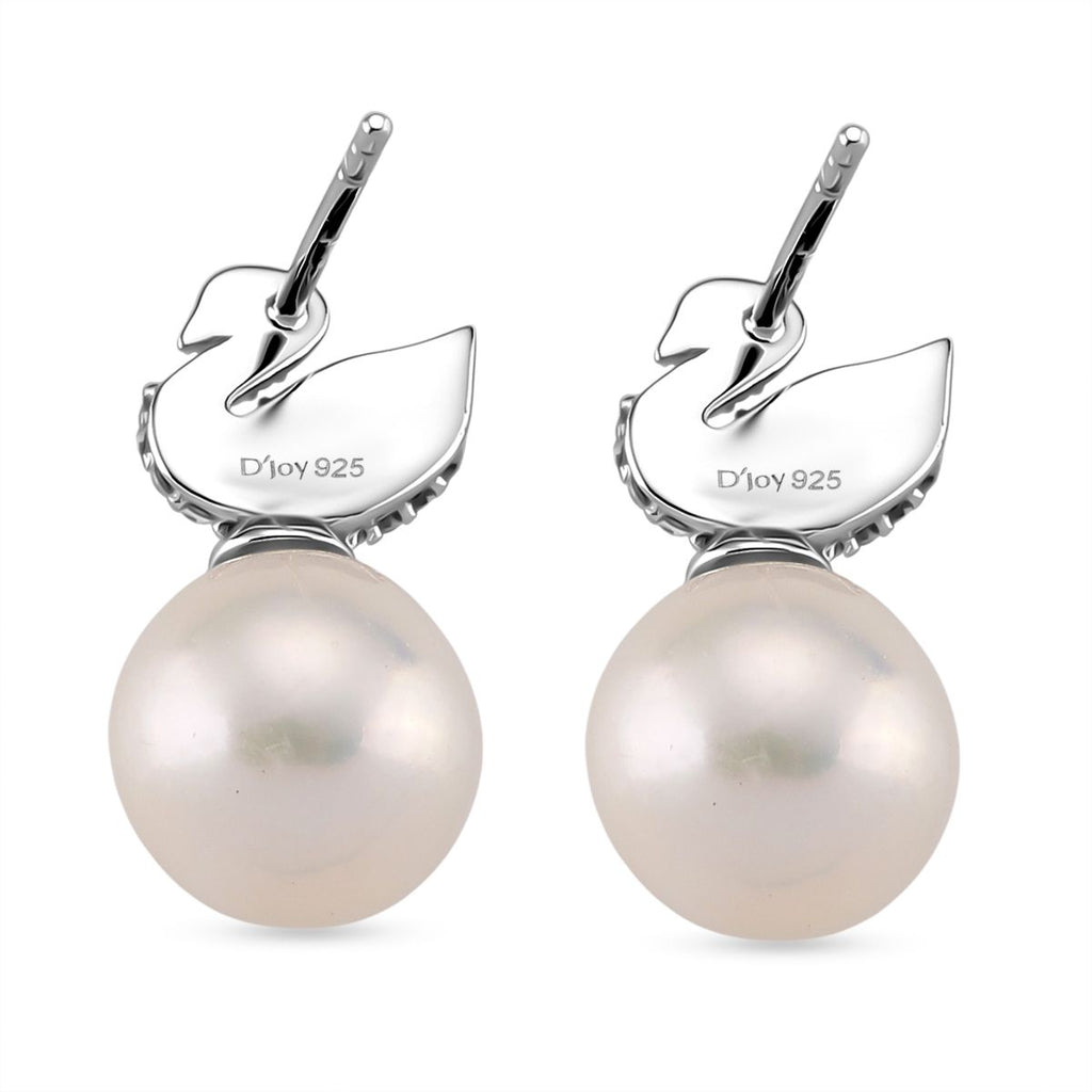 Weiße Edison Perle (9-10mm), Moissanit Ohrringe 925 Silber rhodiniert