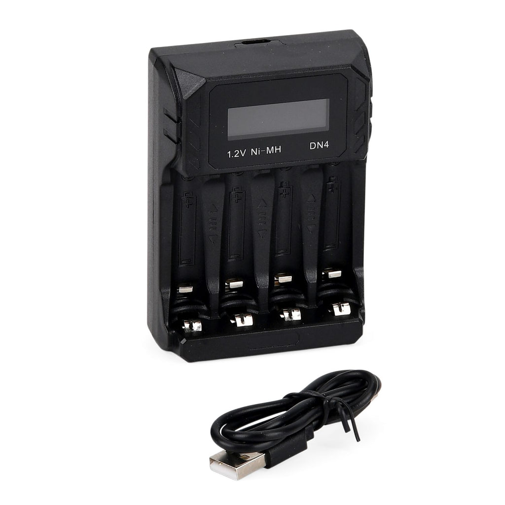 Kompakt-Ladegerät für AA/AAA NiMH - 4 Schächte, LCD, USB