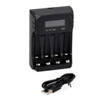 Kompakt-Ladegerät für AA/AAA NiMH - 4 Schächte, LCD, USB