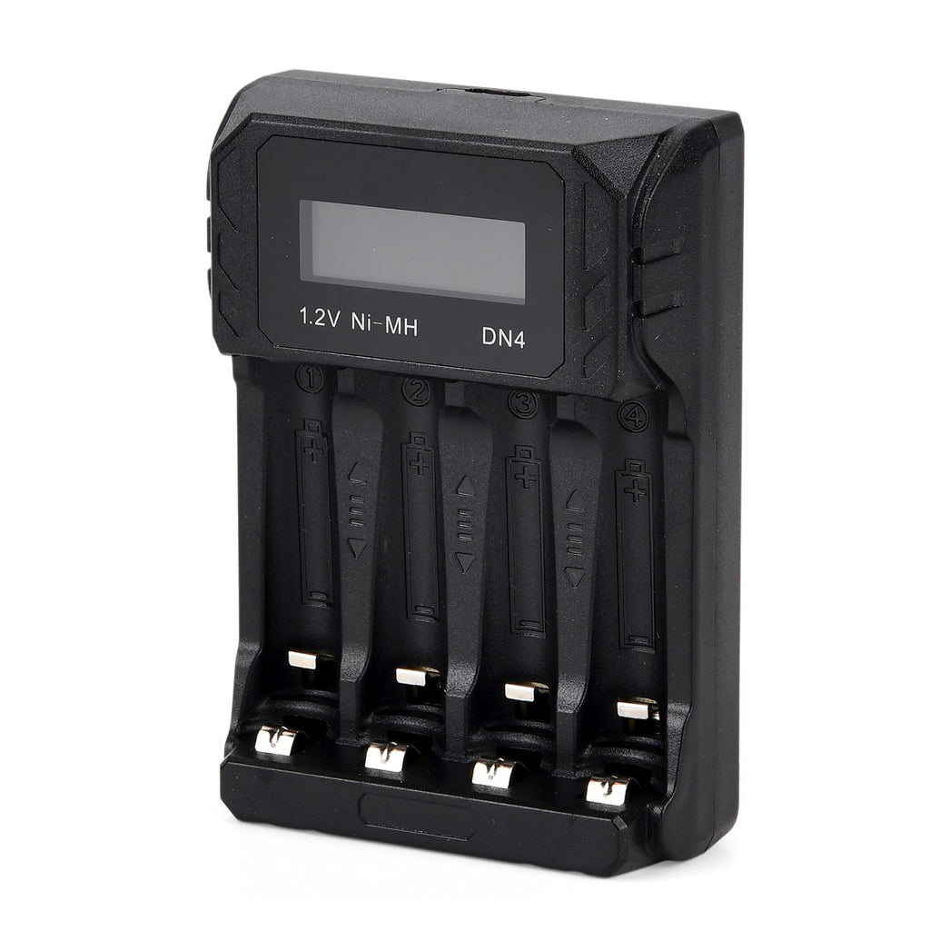 Kompakt-Ladegerät für AA/AAA NiMH - 4 Schächte, LCD, USB