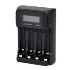 Kompakt-Ladegerät für AA/AAA NiMH - 4 Schächte, LCD, USB