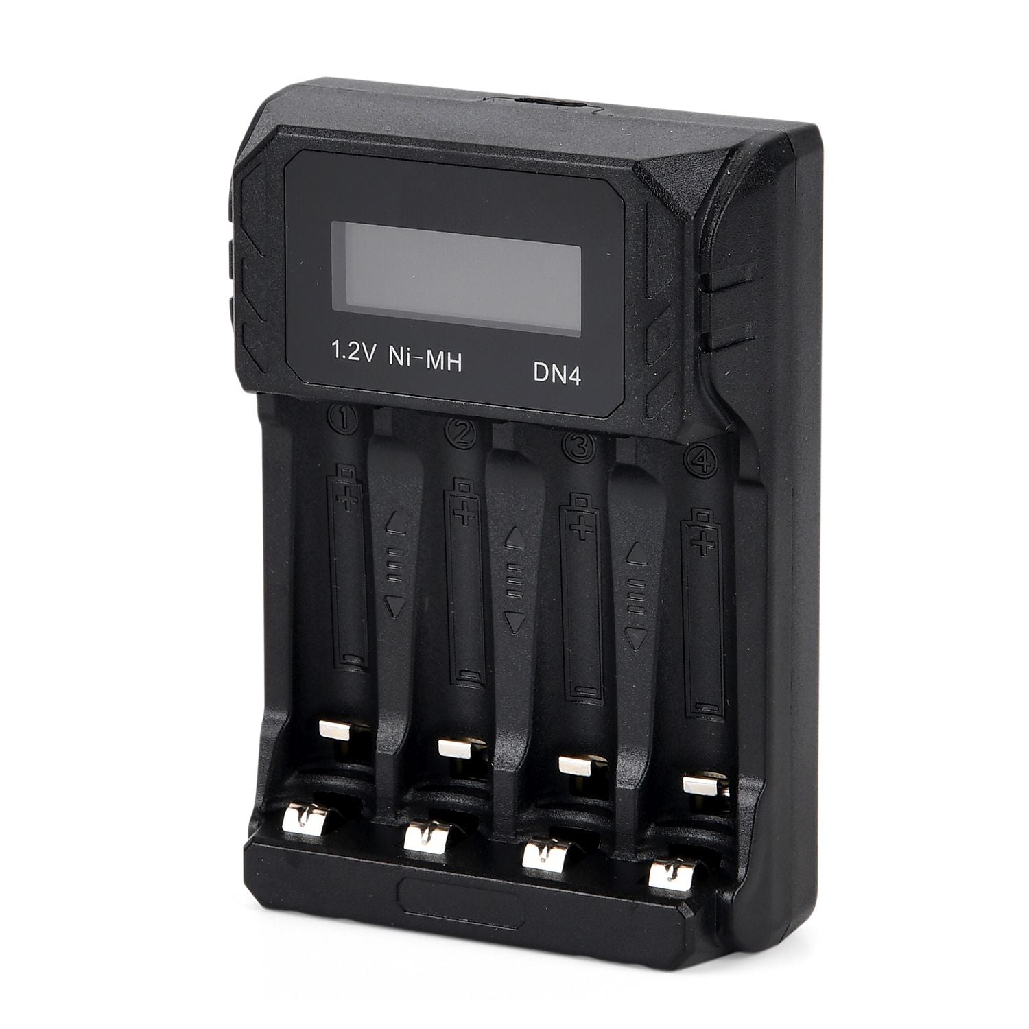 Kompakt-Ladegerät für AA/AAA NiMH - 4 Schächte, LCD, USB