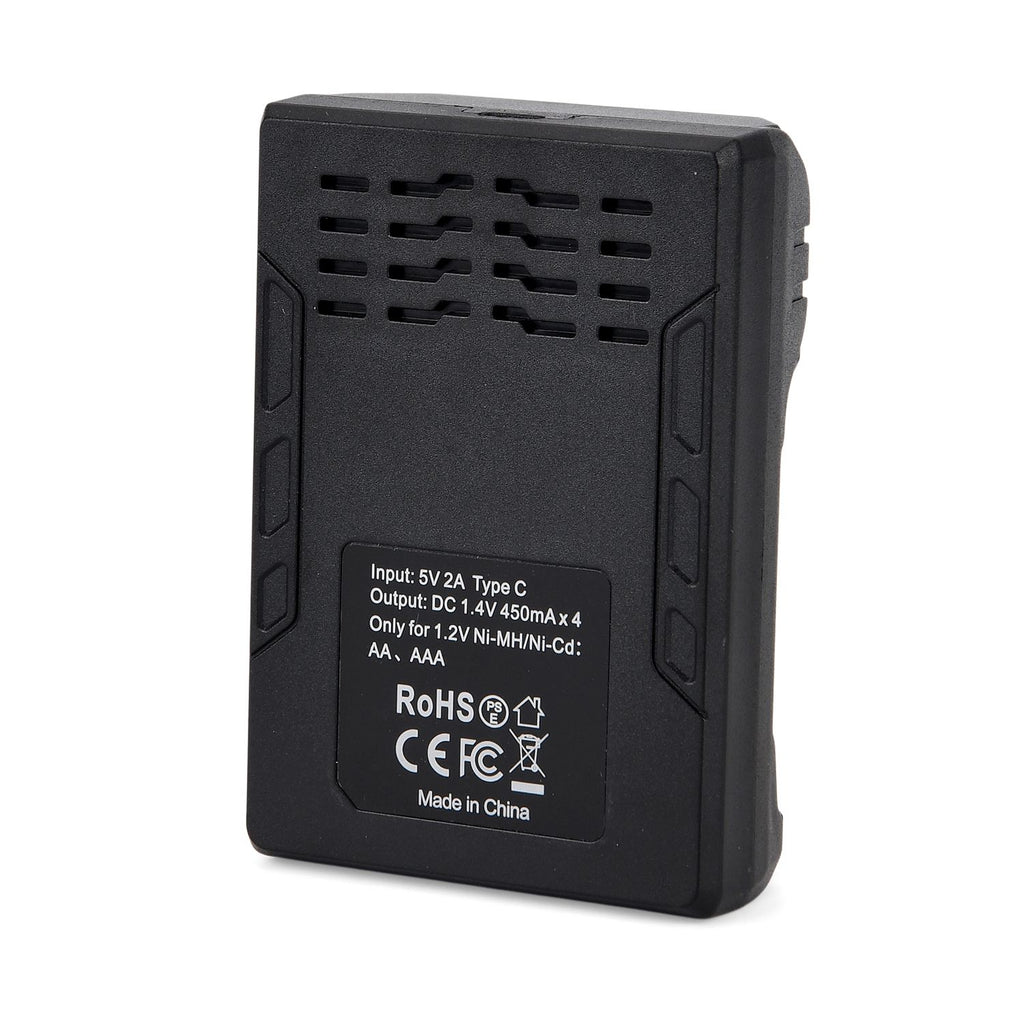 Kompakt-Ladegerät für AA/AAA NiMH - 4 Schächte, LCD, USB