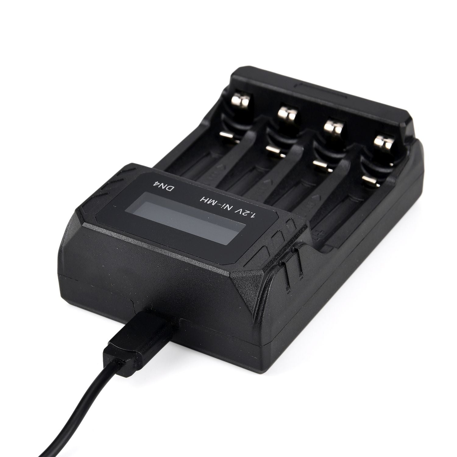 Kompakt-Ladegerät für AA/AAA NiMH - 4 Schächte, LCD, USB