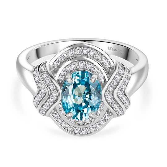 D'Joy AA Blauer Zirkon, Moissanit Ring 925 Silber Rhodiniert (Größe 20.00) ca. 2,29 ct