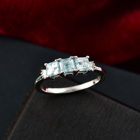 D'Joy Blauer Zirkon, Weißer Diamant Ring 925 Silber rhodiniert (Größe 17.00) ca. 1,63 ct