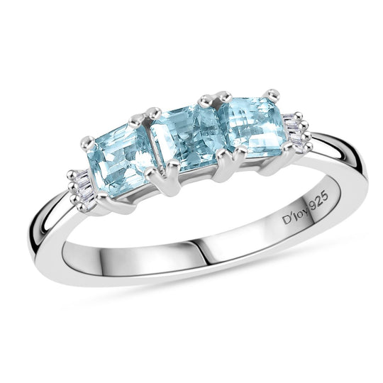 D'Joy Blauer Zirkon, Weißer Diamant Ring 925 Silber rhodiniert (Größe 17.00) ca. 1,63 ct