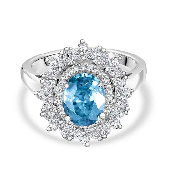 D'Joy Blauer Zirkon, Weißer Zirkon Ring 925 Silber rhodiniert (Größe 20.00) ca. 3,96 ct