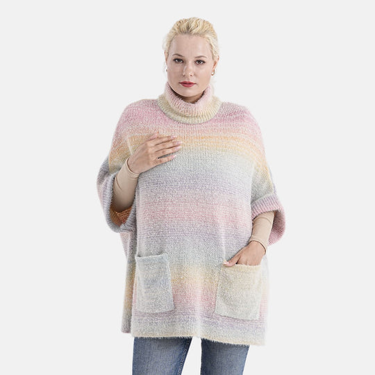 La Marey - Poncho mit Stehkragen und Taschen, Mehrfarbig