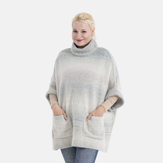 La Marey - Poncho mit Stehkragen und Taschen, Mehrfarbig