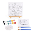 Leinwand-Malset - 3-teiliges Set mit Rosen-, Gänseblümchen- und Lilienmotiv, inklusive Farben, Mischpalette und Pinseln