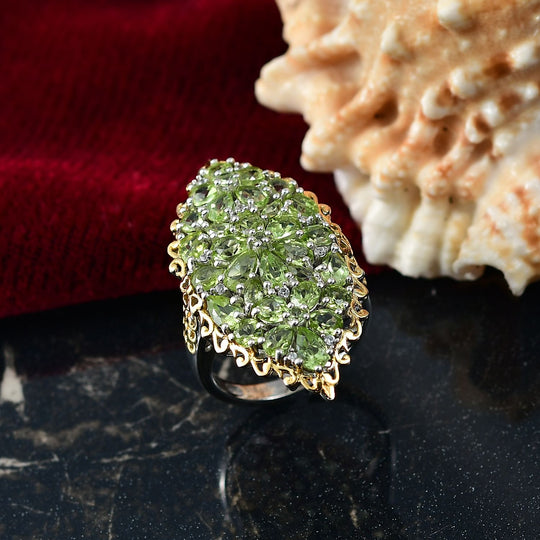 D'joy Natürlicher Peridot Ring 925 Silber Rhodiniert und 750 Gelbgold Vermeil (Größe 21.00) ca. 5.60 ct
