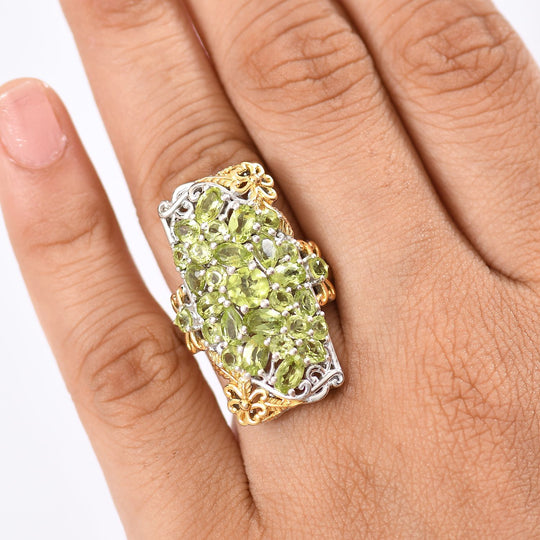 Djoy Natürlicher Peridot Ring 925 Silber Rhodiniert und 750 Gelbgold Vermeil (Größe 19.00) ca. 5.34 ct