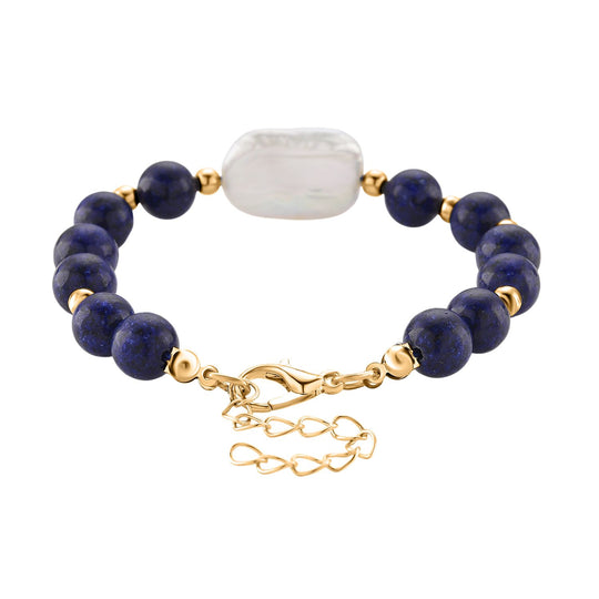 Blauer Howlit, Weiße Keshi Perle Armband, ca. 18cm mit 5cm extender, Reine Legierung goldfarben
