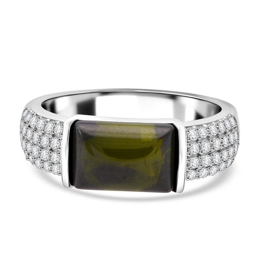 LUSTRO STELLA - Grüner Zirkonia, Weißer Zirkonia Ring 925 Silber rhodiniert (Größe 21.00) 6.87 ct