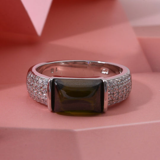 LUSTRO STELLA - Grüner Zirkonia, Weißer Zirkonia Ring 925 Silber rhodiniert (Größe 21.00) 6.87 ct