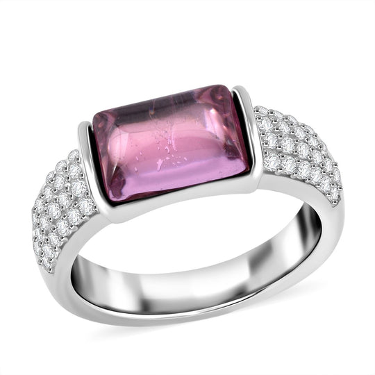 LUSTRO STELLA - Rosa Zirkonia, Weißer Zirkonia Ring 925 Silber rhodiniert (Größe 20.00) 6.87 ct