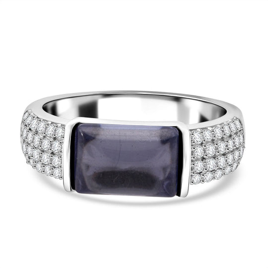 LUSTRO STELLA - Blauer Zirkonia, Weißer Zirkonia Ring 925 Silber rhodiniert (Größe 18.00) 6.87 ct