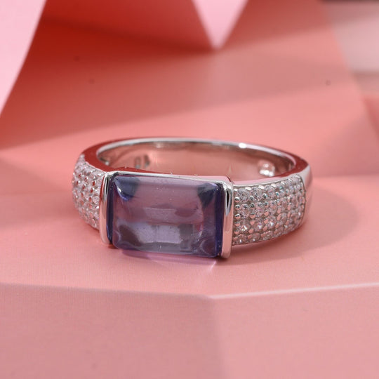 LUSTRO STELLA - Blauer Zirkonia, Weißer Zirkonia Ring 925 Silber rhodiniert (Größe 18.00) 6.87 ct