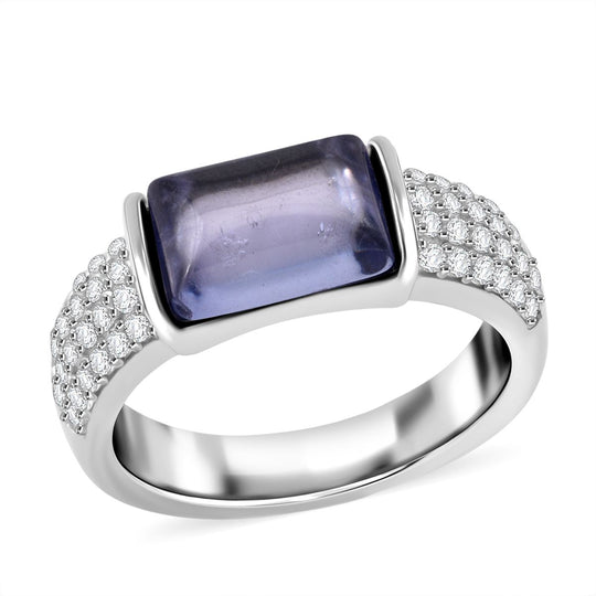 LUSTRO STELLA - Blauer Zirkonia, Weißer Zirkonia Ring 925 Silber rhodiniert (Größe 18.00) 6.87 ct
