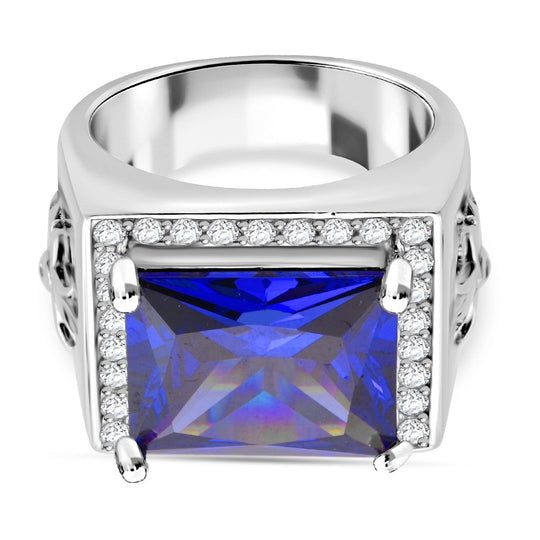 LUSTRO STELLA - Blauer Zirkonia, Weißer Zirkonia Ring 925 Silber rhodiniert (Größe 19.00) 20.13 ct