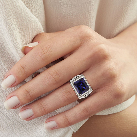 LUSTRO STELLA - Blauer Zirkonia, Weißer Zirkonia Ring 925 Silber rhodiniert (Größe 19.00) 20.13 ct